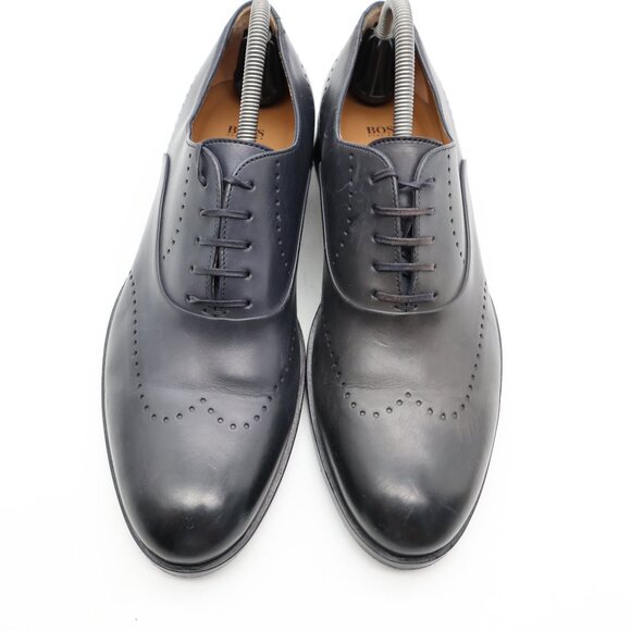 Hugo Boss Tailored Oxfords Dress Shoes Mens Size US 8 UK 7 Navy Gray Leather - Picture 1 of 10